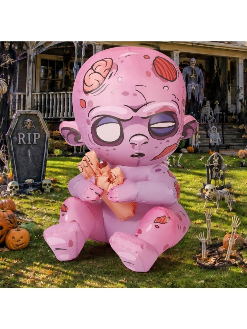 🎃3 FT Halloween Inflatables Zombie Blow Up Yard with Built-in LEDs Lawn Decor